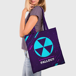 Сумка-шопер Символ Fallout в неоновых цветах на темном фоне, цвет: 3D-принт — фото 2
