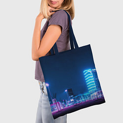 Сумка-шопер Неоновый ночной город - Светло-синий, цвет: 3D-принт — фото 2