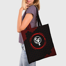 Сумка-шопер Символ Sally Face и краска вокруг на темном фоне, цвет: 3D-принт — фото 2