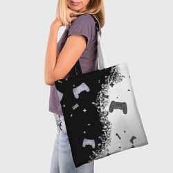 Сумка-шопер Джойстики чёрно-белые, цвет: 3D-принт — фото 2