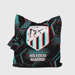 Сумка-шопер Atletico Madrid FC в стиле glitch на темном фоне, цвет: 3D-принт