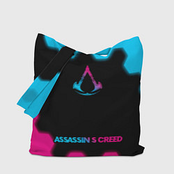 Сумка-шоппер Assassins Creed - neon gradient: символ, надпись