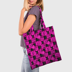 Сумка-шопер Black and pink hearts pattern on checkered, цвет: 3D-принт — фото 2