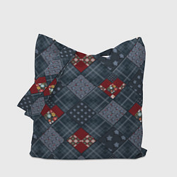 Сумка-шопер Red and blue denim patchwork, цвет: 3D-принт