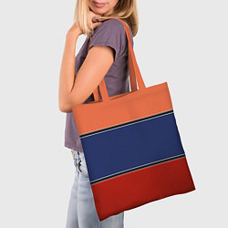 Сумка-шопер Combined pattern striped orange red blue, цвет: 3D-принт — фото 2