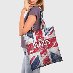 Сумка-шопер The Beatles - лого на фоне флага Великобритании, цвет: 3D-принт — фото 2