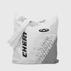 Сумка-шопер Chery speed на светлом фоне со следами шин: надпис, цвет: 3D-принт
