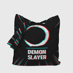 Сумка-шоппер Символ Demon Slayer в стиле glitch на темном фоне