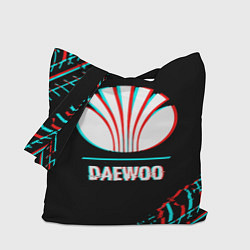 Сумка-шоппер Значок Daewoo в стиле glitch на темном фоне