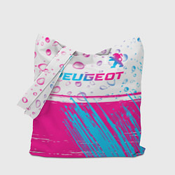 Сумка-шопер Peugeot neon gradient style: символ сверху, цвет: 3D-принт