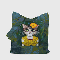 Сумка-шоппер Грустная кошка Фриды Кало из нейросети