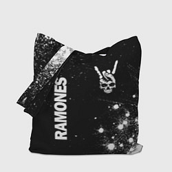 Сумка-шопер Ramones и рок символ на темном фоне, цвет: 3D-принт