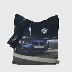 Сумка-шопер BMW на ночной трассе, цвет: 3D-принт