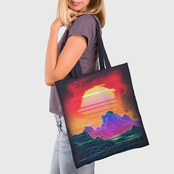 Сумка-шопер Синтвейв неоновые горы на закате, цвет: 3D-принт — фото 2