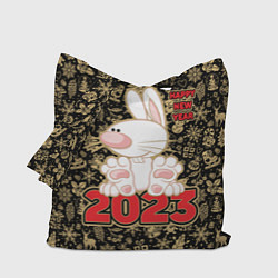 Сумка-шопер Happy New Year, кролик сидит на цифрах 2023, цвет: 3D-принт