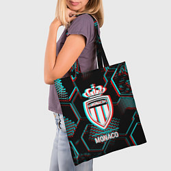 Сумка-шопер Monaco FC в стиле glitch на темном фоне, цвет: 3D-принт — фото 2