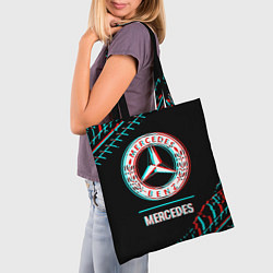 Сумка-шопер Значок Mercedes в стиле glitch на темном фоне, цвет: 3D-принт — фото 2