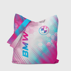 Сумка-шопер BMW neon gradient style: надпись, символ, цвет: 3D-принт