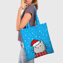 Сумка-шопер Снегопад - котик в шапочке, цвет: 3D-принт — фото 2
