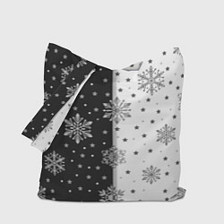 Сумка-шопер Рождественские снежинки на черно-белом фоне, цвет: 3D-принт