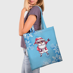 Сумка-шопер Крутой Дед Мороз - снежинки, цвет: 3D-принт — фото 2