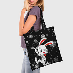 Сумка-шопер Подмигивающий кролик в снежинках, цвет: 3D-принт — фото 2
