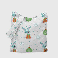 Сумка-шоппер Кролик с подарком и новогодними шариками