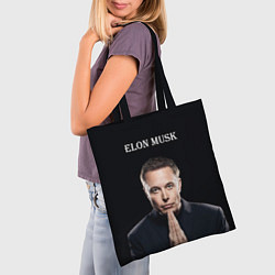 Сумка-шопер Илон Маск, портрет на черном фоне, цвет: 3D-принт — фото 2