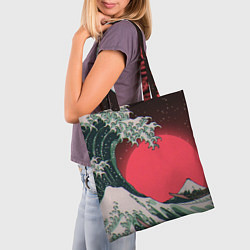 Сумка-шопер Японская волна в красном цвете, цвет: 3D-принт — фото 2
