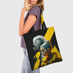 Сумка-шопер Девушка и парень в стиле киберпанк, цвет: 3D-принт — фото 2