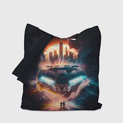Сумка-шоппер Летающий автомобиль над городом будущего
