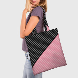 Сумка-шопер Узор в черную и розовую полоску, цвет: 3D-принт — фото 2