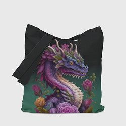 Сумка-шоппер Неоновый дракон с цветами