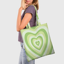 Сумка-шопер Зеленые сердца - индикид паттерн, цвет: 3D-принт — фото 2