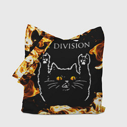 Сумка-шопер Joy Division рок кот и огонь, цвет: 3D-принт