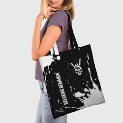Сумка-шопер Breaking Benjamin и рок символ на темном фоне, цвет: 3D-принт — фото 2