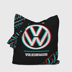 Сумка-шоппер Значок Volkswagen в стиле glitch на темном фоне