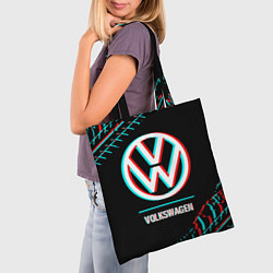 Сумка-шопер Значок Volkswagen в стиле glitch на темном фоне, цвет: 3D-принт — фото 2