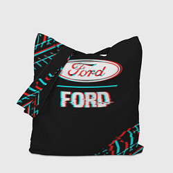 Сумка-шоппер Значок Ford в стиле glitch на темном фоне