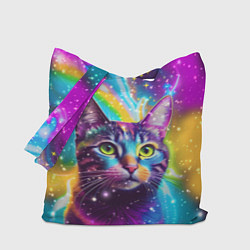 Сумка-шоппер Полосатый кот с разноцветной звездной туманностью