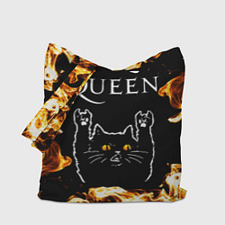 Сумка-шопер Queen рок кот и огонь, цвет: 3D-принт