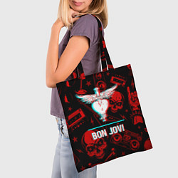 Сумка-шопер Bon Jovi rock glitch, цвет: 3D-принт — фото 2