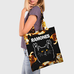 Сумка-шопер Ramones рок кот и огонь, цвет: 3D-принт — фото 2
