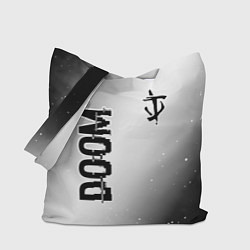 Сумка-шоппер Doom glitch на светлом фоне: надпись, символ