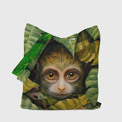 Сумка-шопер Маленькая обезьянка в листьях, цвет: 3D-принт