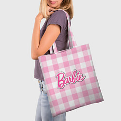 Сумка-шопер Барби лого розовая клетка, цвет: 3D-принт — фото 2