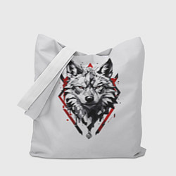 Сумка-шоппер Волк в геометрическом стиле с красными глазами
