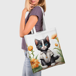 Сумка-шопер Котенок на цветочной поляне, цвет: 3D-принт — фото 2