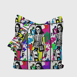 Сумка-шопер Разноцветные скелеты девушки - поп-арт - мода, цвет: 3D-принт