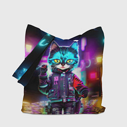 Сумка-шопер Cool kitten - cyberpunk - neon glow, цвет: 3D-принт